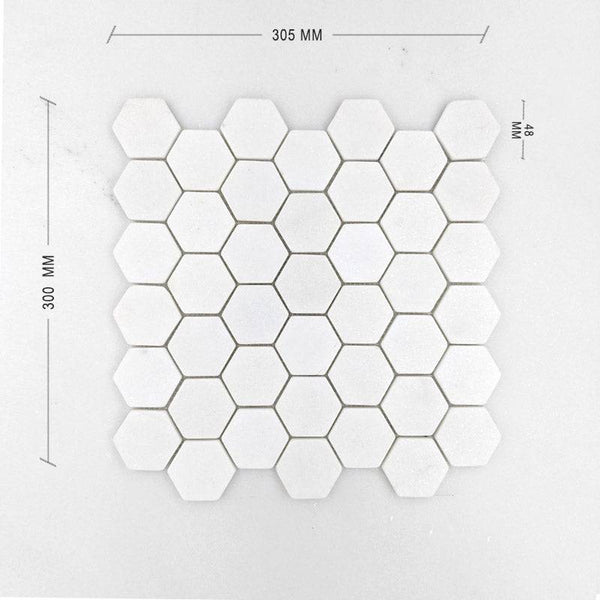 Thassos Tumbled Hexagon Marble Dia 48+ DIM