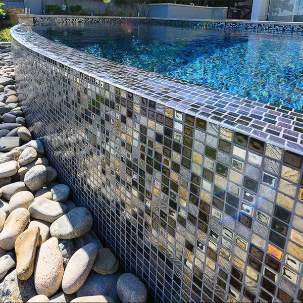 AUS Black Russian Glass Mosaic Pool Tile - Stone and Tile Projects