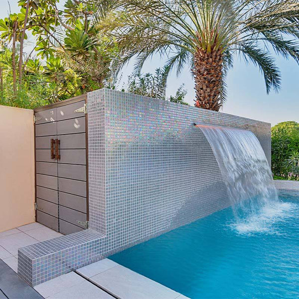 Iris Cuarzo Glass Mosaic Pool Tile - Stone and Tile Projects