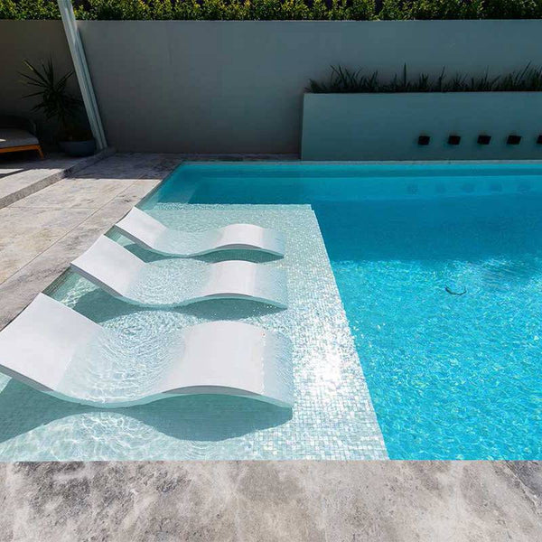 AUS White Russian Glass Mosaic Pool Tile - Stone and Tile Projects