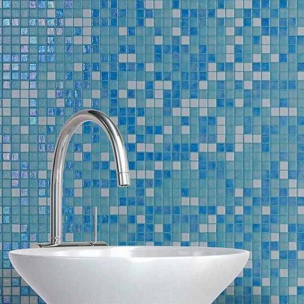 Iris Sky Blue Glass Mosaic Pool Tile - Stone and Tile Projects