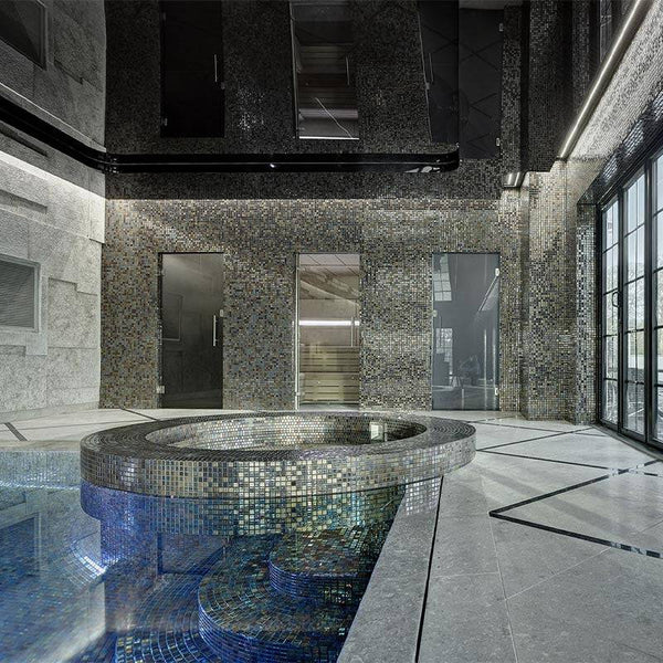 Cocktail Alexander Glass Mosaic Pool Tile - Stone and Tile Projects