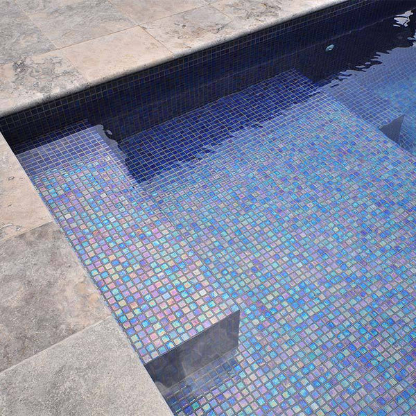 Iris Zafiro Glass Mosaic Pool Tile - Stone and Tile Projects