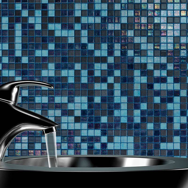 Cocktail Blue Lagoon Glass Mosaic Pool Tile - Stone and Tile Projects