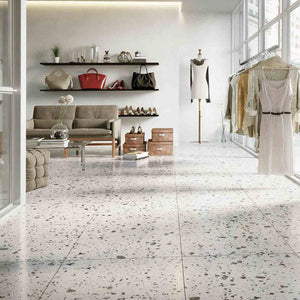 Verona White Vitrified Terrazzo Porcelain - Stone and Tile Projects