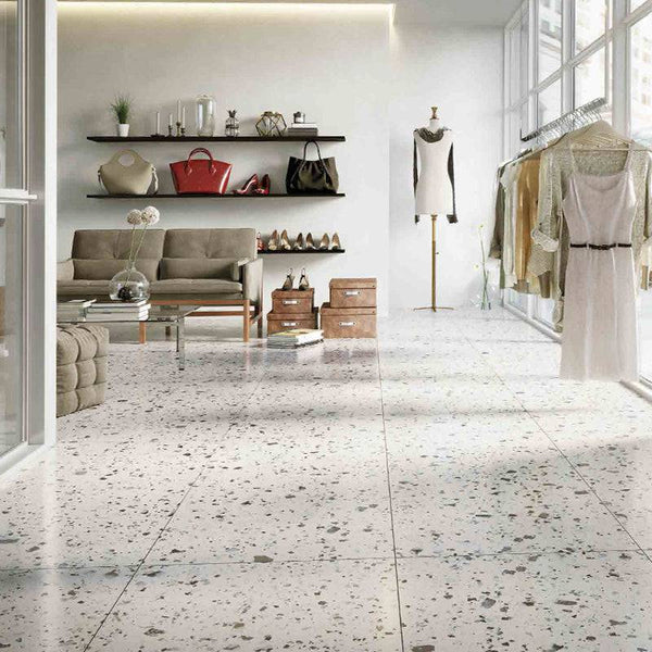 Verona White Vitrified Terrazzo Porcelain - Stone and Tile Projects