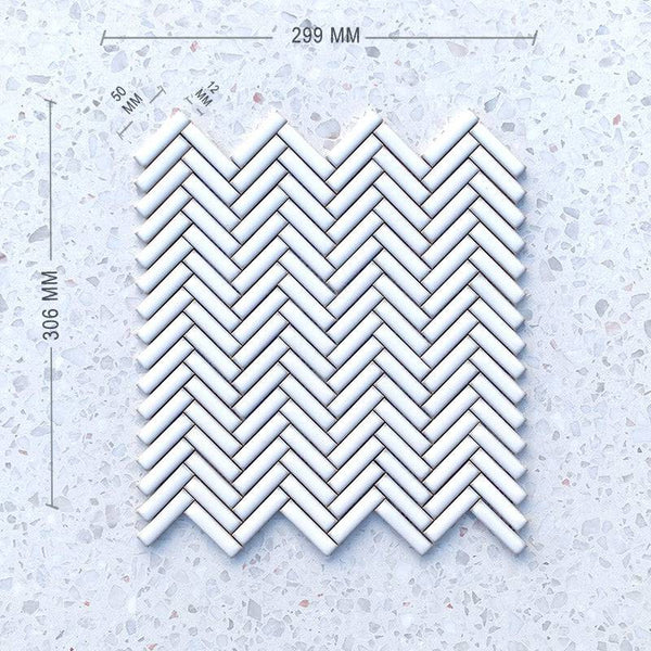 Vintage White Herringbone Porcelain Mosaic 50x12 - Stone and Tile Projects