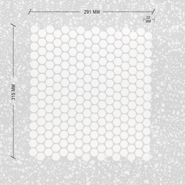 White Matt Penny Round Mosaic 20 Dia + DIM