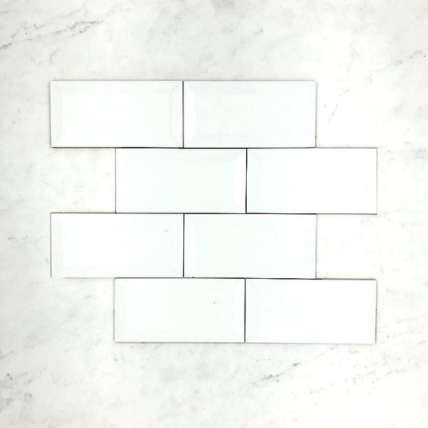 White Bevelled Subway Ceramic 150x75 - Stone and Tile Projects
