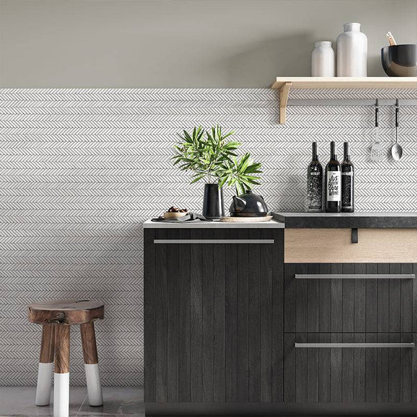 Stix white Herringbone Porcelain Mosaic 48x10 - Stone and Tile Projects