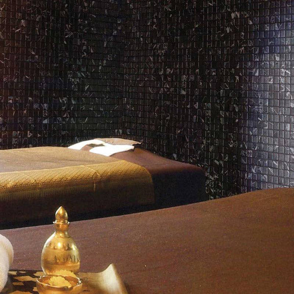 Zen Black Marble Glass Mosaic Pool Tile - Stone and Tile Projects