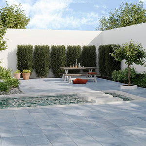 Azul Marmo Tumbled and Fine Sandblasted Tile - Stone and Tile Projects