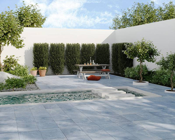 Azul Marmo Tumbled and Fine Sandblasted Tile - Stone and Tile Projects