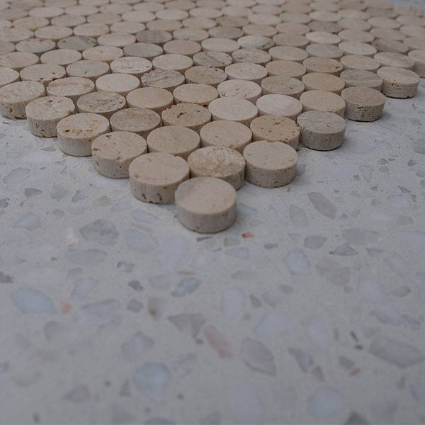 Cairo Travertino Penny Round Mosaic - Stone and Tile Projects