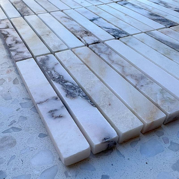 Kit Kat Calacatta Viola Finger Mosaic - Stone and Tile Projects