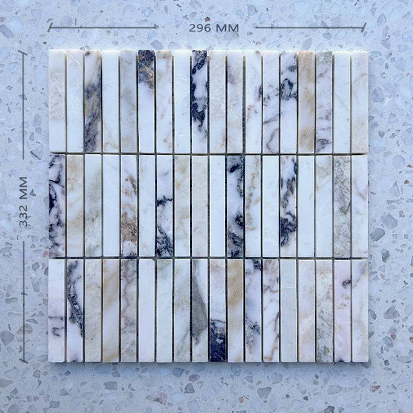 Kit Kat Calacatta Viola Finger Mosaic - Stone and Tile Projects