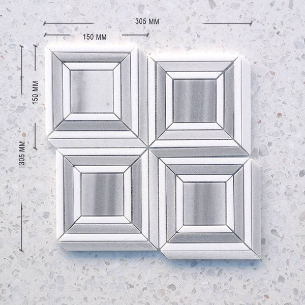 Carrara Bianco Cinderella Grey and Thassos Piazza Marble Mosaic - Stone and Tile Projects