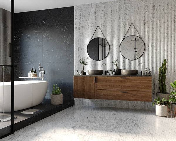 Carrara Bianco Marble Concave Flute Plus - Stone and Tile Projects