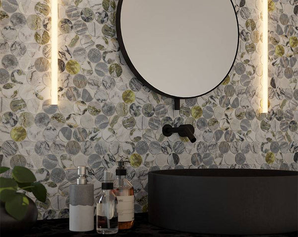 Ice Jade Penny Round Mosaic 48 Dia - Stone and Tile Projects