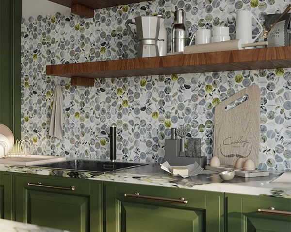 Ice Jade Penny Round Mosaic 48 Dia - Stone and Tile Projects