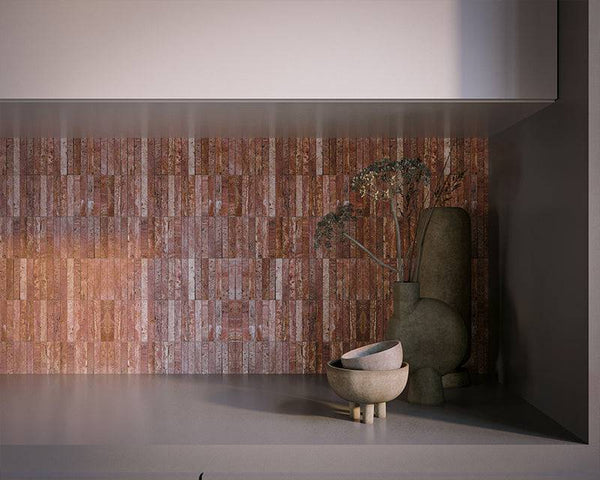 Italian Rosso Kit Kat Travertine Mosaic 98x15 - Stone and Tile Projects