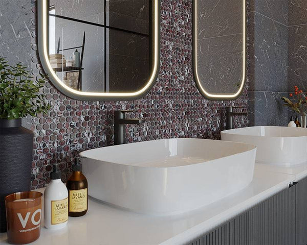 Rojo Violla Marble Penny Round Mosaic - Stone and Tile Projects