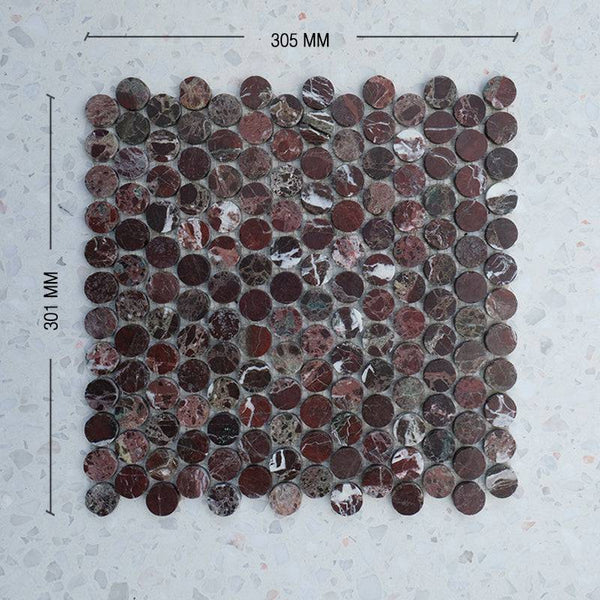 Rojo Violla Marble Penny Round Mosaic - Stone and Tile Projects
