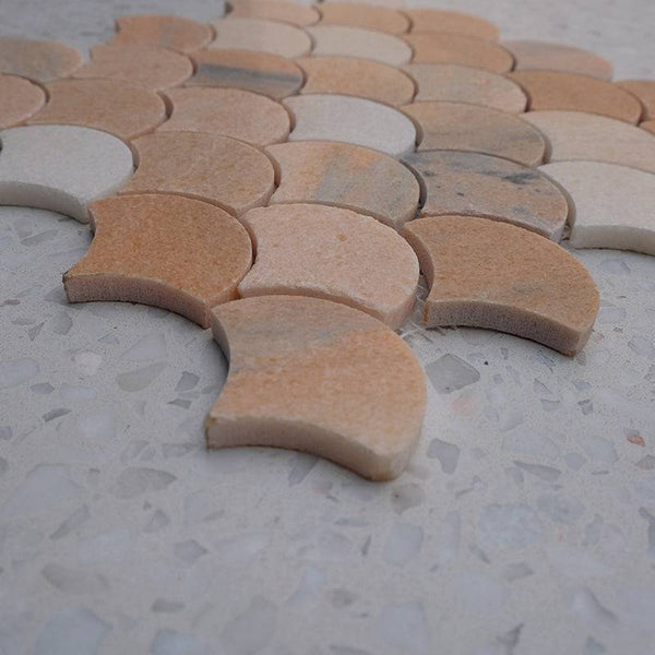 Roso Dusk Portuguese Fan Shaped Marble Mosaic - Stone and Tile Projects