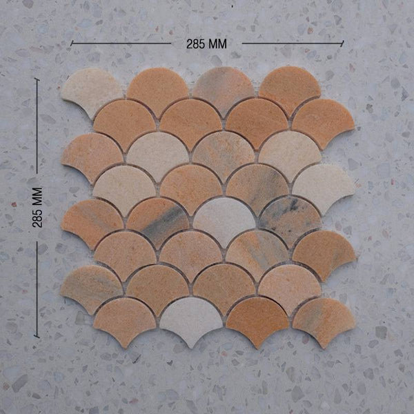 Roso Dusk Portuguese Fan Shaped Marble Mosaic - Stone and Tile Projects