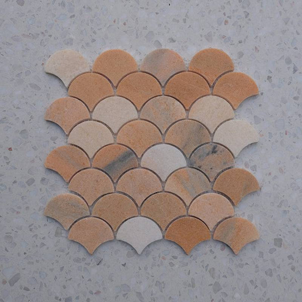 Roso Dusk Portuguese Fan Shaped Marble Mosaic - Stone and Tile Projects