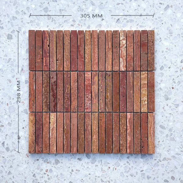 Italian Rosso Kit Kat Travertine Mosaic 98x15 - Stone and Tile Projects