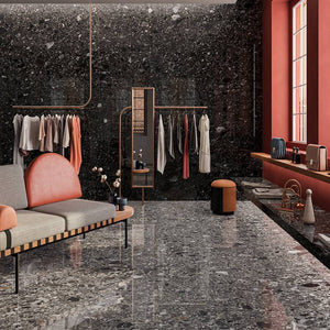 Scuro Deep Italian Terrazzo Porcelain - Stone and Tile Projects