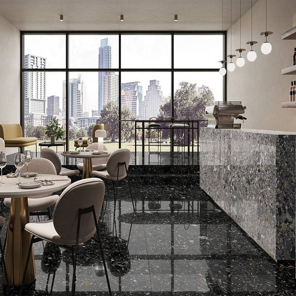 Scuro Deep Italian Terrazzo Porcelain - Stone and Tile Projects