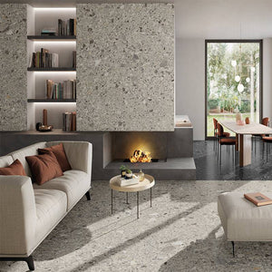 Scuro Salar Italian Terrazzo Porcelain - Stone and Tile Projects