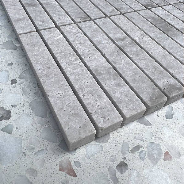 Kit Kat Silver Pearl Travertine Finger Mosaic 98x15 - Stone and Tile Projects
