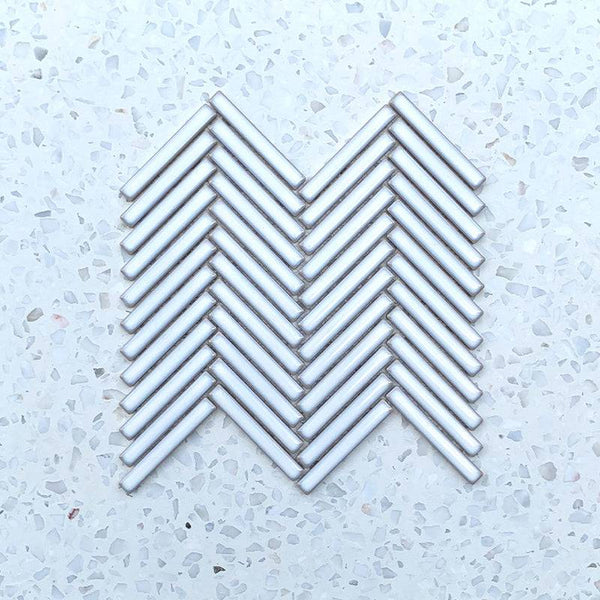 Stix White Herringbone Porcelain Mosaic 92x12 - Stone and Tile Projects