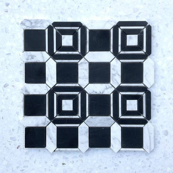 Tessellated Carrara Nero Marble Mosaic - Stone and Tile Projects
