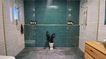 Fan shape green mosaics bathroom transformation
