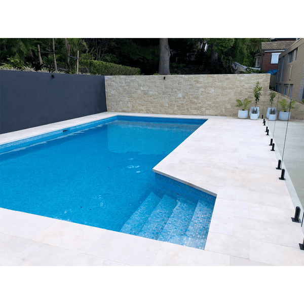 Crema Bianco Tumbled and Sandblasted Limestone - Stone and Tile Projects 