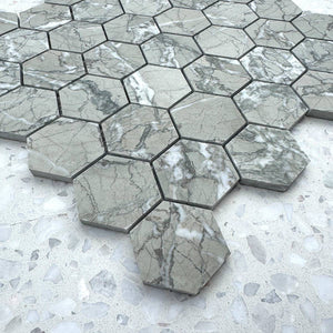 Grigio Bosco Hexagon Marble Mosaic - Stone and Tile Projects 