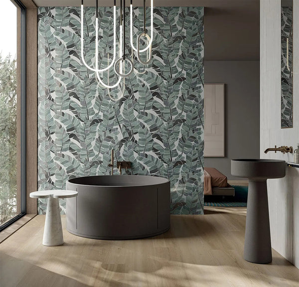 Nuvola Monstera Wallpaper Decor Italian Porcelain - Stone and Tile Projects 
