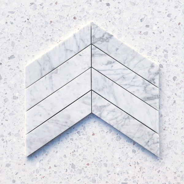Carrara Bianco Chevron Mosaic - Stone and Tile Projects 