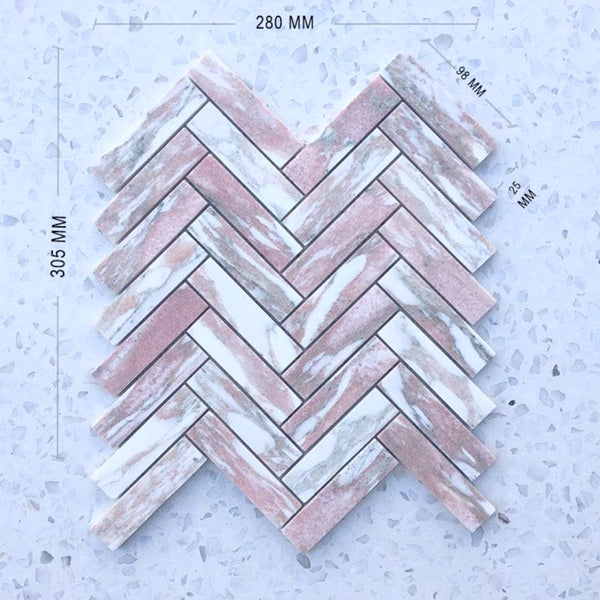Norwegian Pink Herringbone Mosaic 98x25 - Stone and Tile Projects 