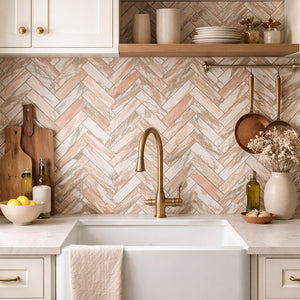 Norwegian Pink Herringbone Mosaic 98x25 - Stone and Tile Projects 