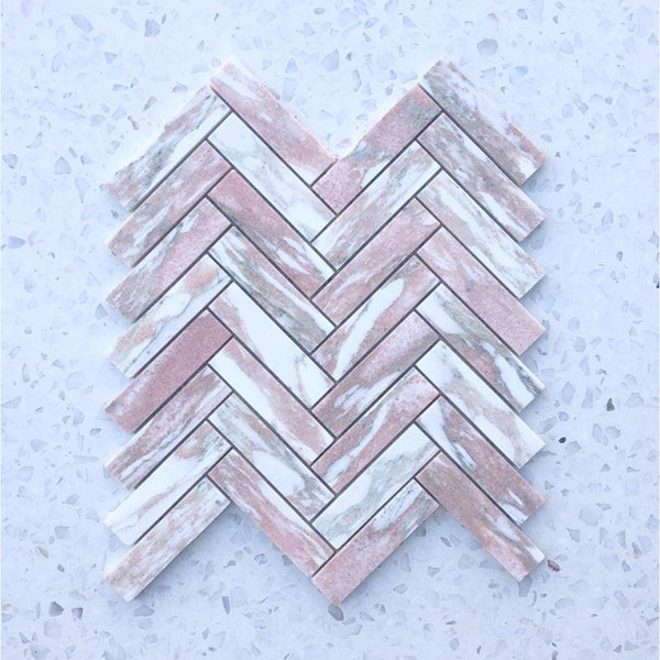 Norwegian Pink Herringbone Mosaic 98x25 - Stone and Tile Projects 