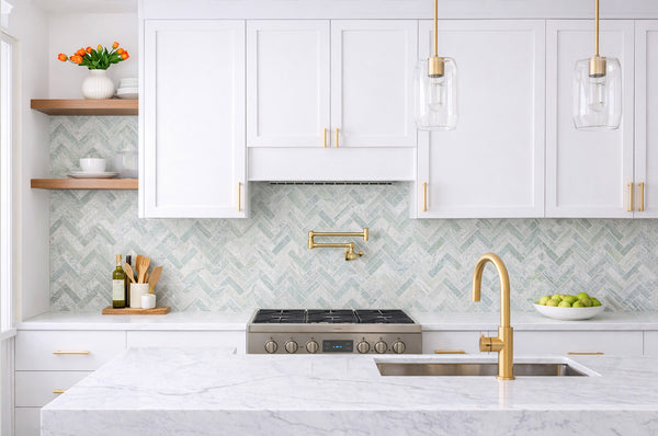 Paradiso Green Herringbone Mosaic 98x25 - Stone and Tile Projects 