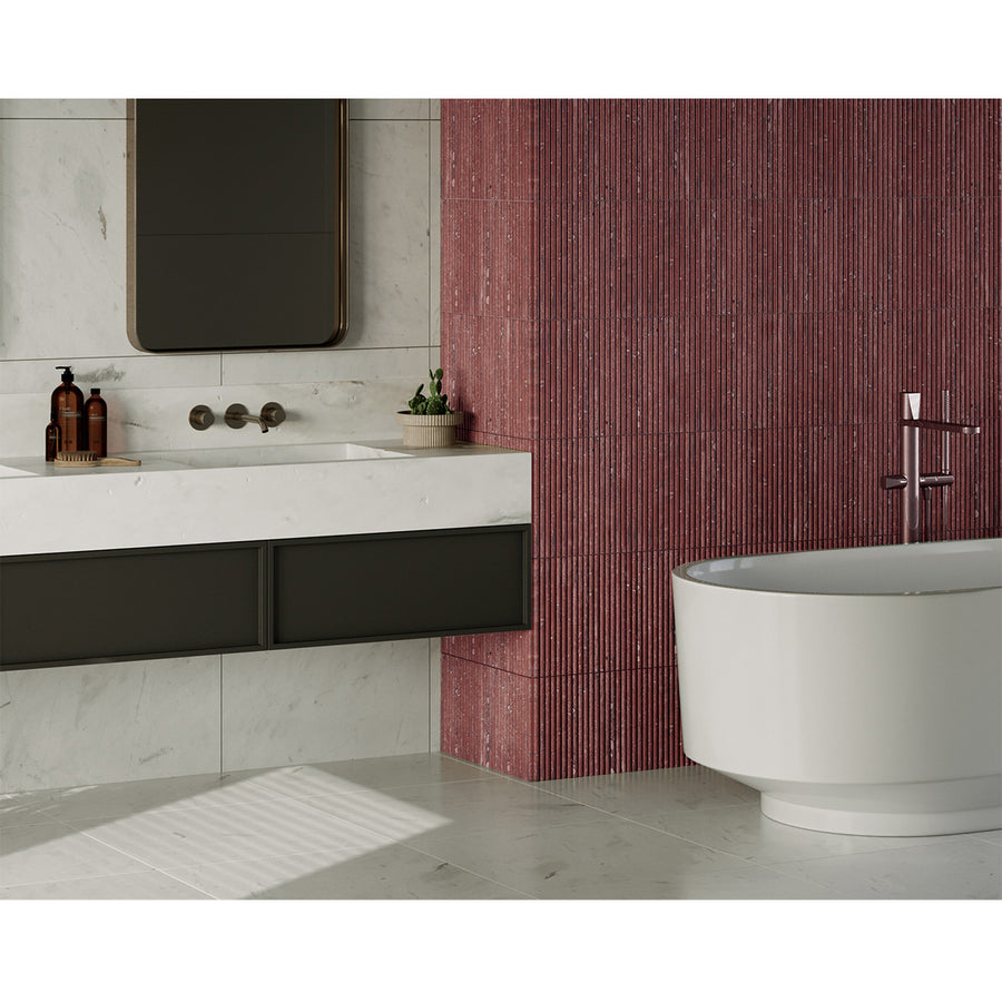 Rosso Travertine Mini Flute Plus Convex Mosaic