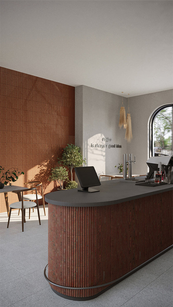 Rosso Travertine Mini Flute Plus Convex Mosaic - Stone and Tile Projects 