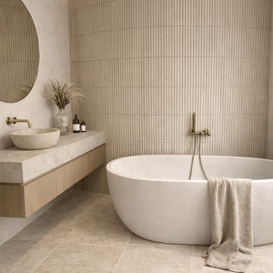 Travertine Chiaro Mini Flute Plus Convex Mosaic - Stone and Tile Projects 