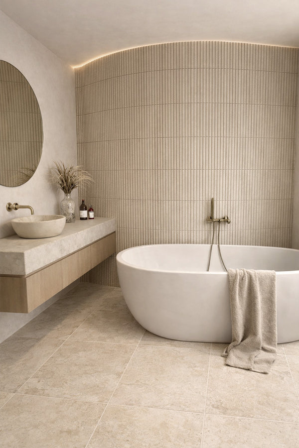 Travertine Chiaro Mini Flute Plus Convex Mosaic - Stone and Tile Projects 